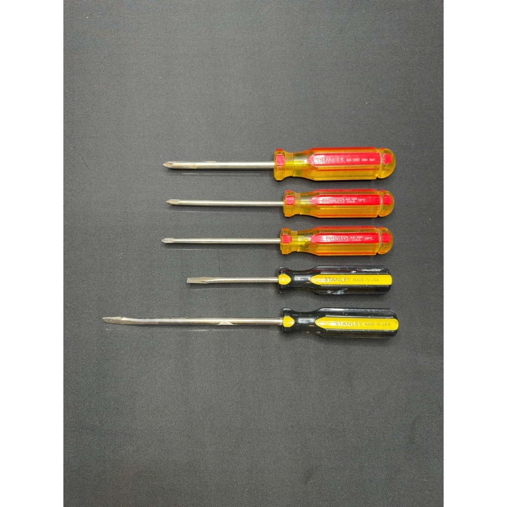 Vintage‎ Stanley USA Screwdriver Lot 5 Pc Phillips & Flat Head Made In USA